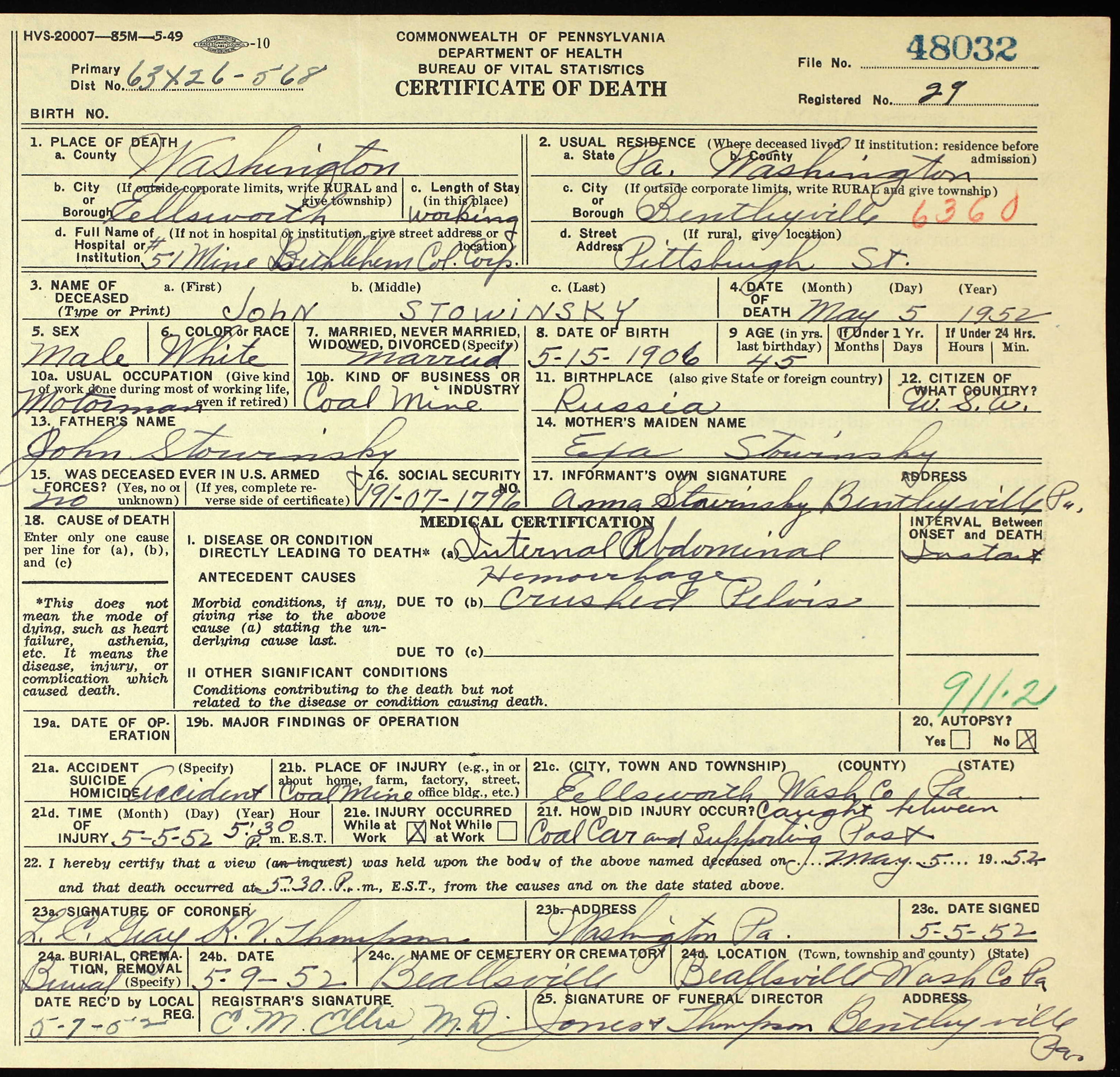 death certificate